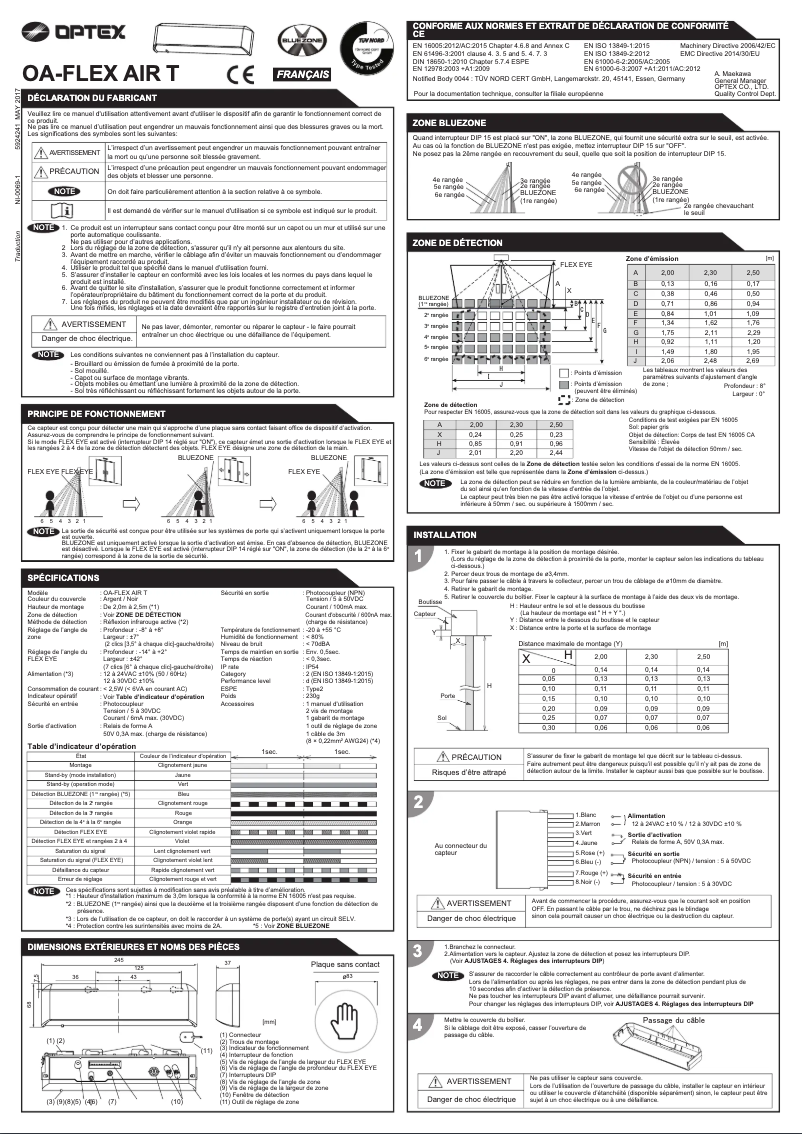 Page 1 de la notice Manuel utilisateur Optex OA-Flex Air T