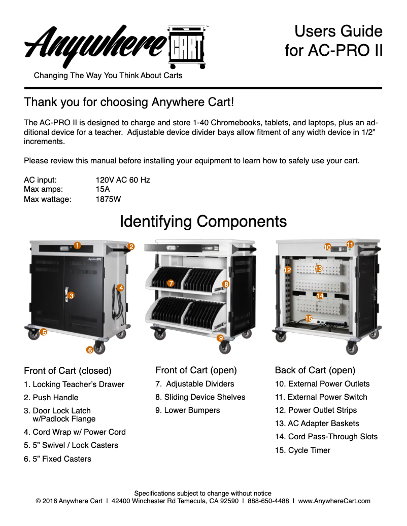 Page n°1 - Manuel utilisateur Anywhere Cart AC-PRO II