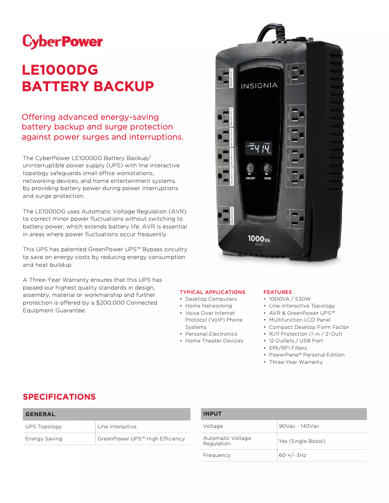 Page n°1 - Fiche technique CyberPower LE1000DG