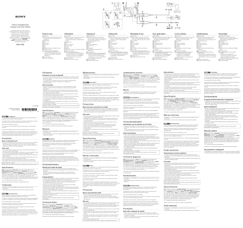 Page 1 de la notice Manuel utilisateur Sony MDR-Z7M2
