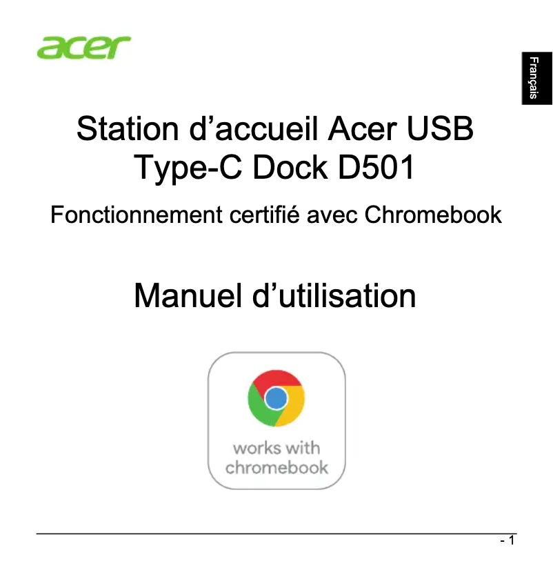 Page 1 de la notice Manuel utilisateur Acer D501