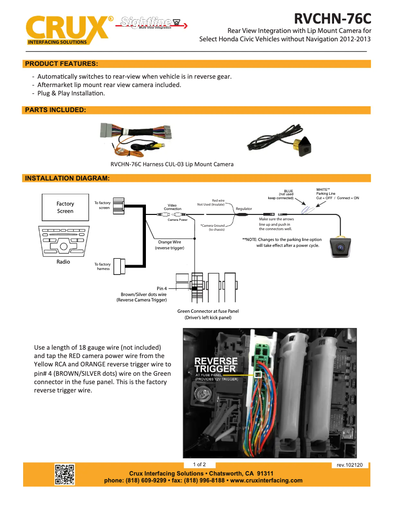 Page 1 de la notice Manuel utilisateur CRUX RVCHN-76C