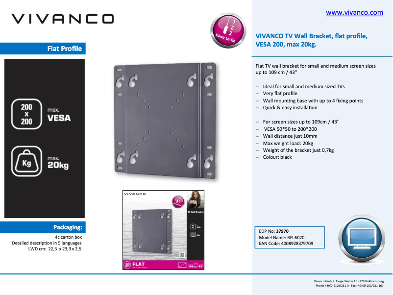 Page 1 de la notice Manuel utilisateur Vivanco BFI 6020