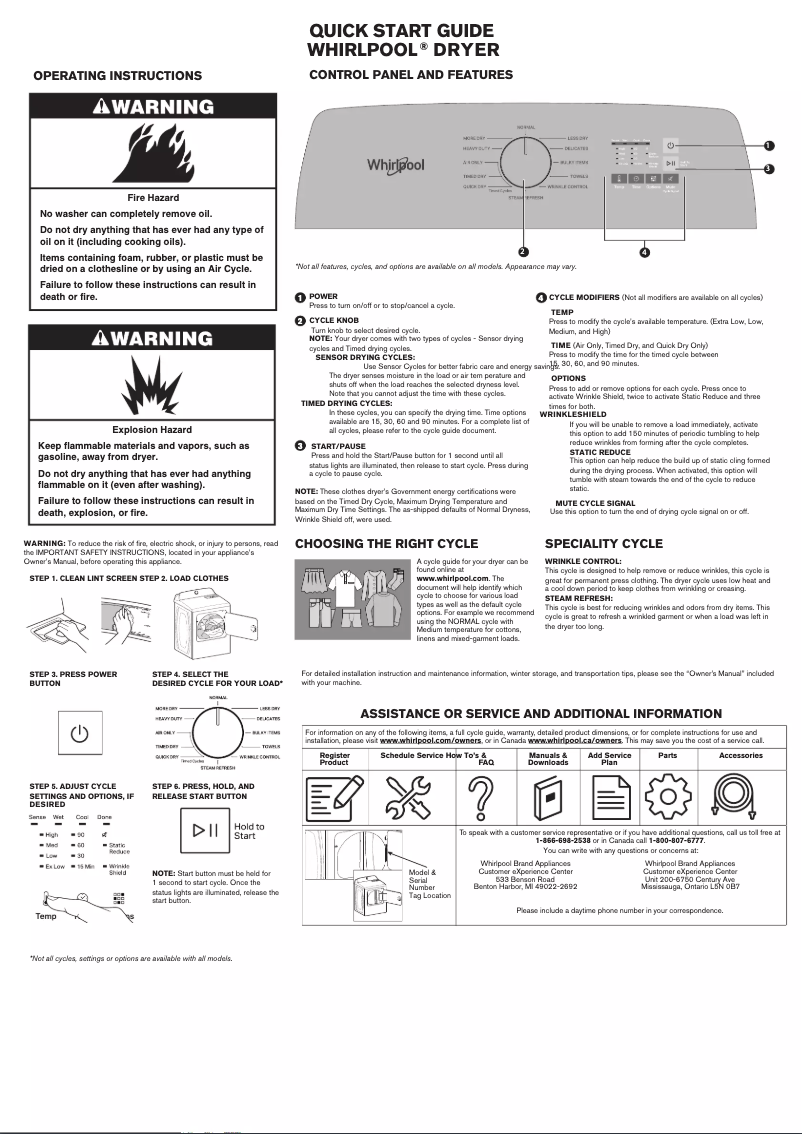 Page n°1 - Guide de démarrage rapide Whirlpool WGD6150PW