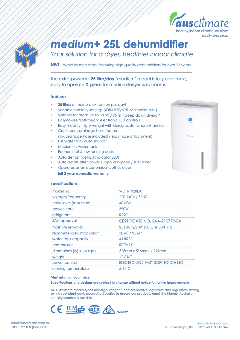 Page n°1 - Fiche technique Ausclimate WDH-1920EA