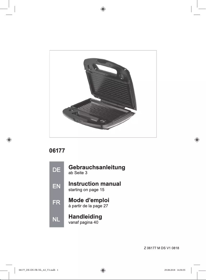 Page 1 de la notice Manuel utilisateur Gourmetmaxx 06177