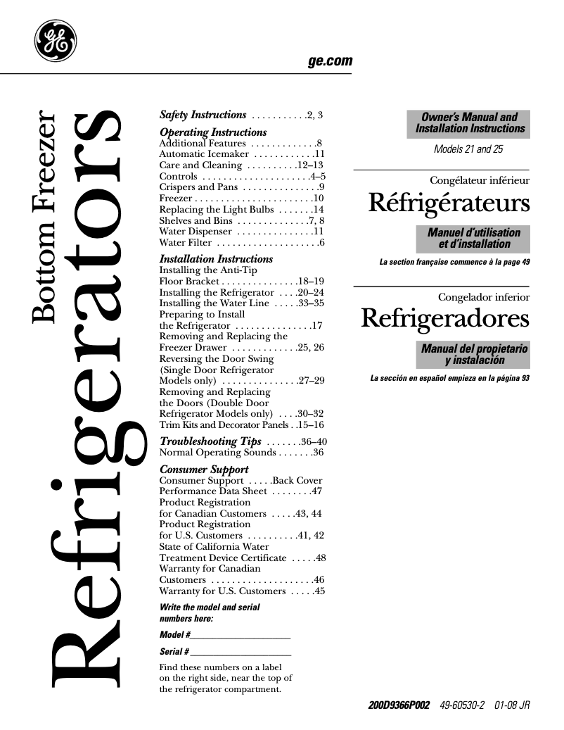 Page n°1 - Manuel d'utilisation et d'entretien GE Profile PDSS5NBXRSS