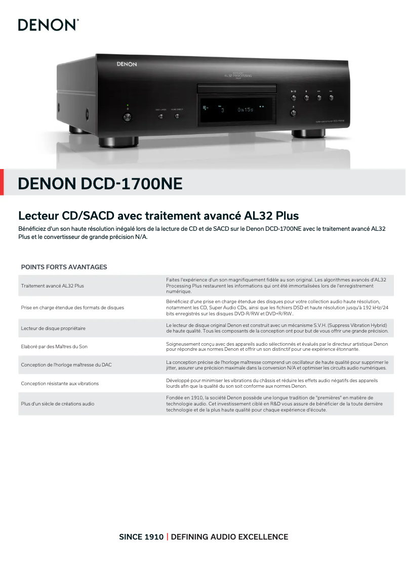 Page n°1 - Fiche technique Denon DCD-1700NE