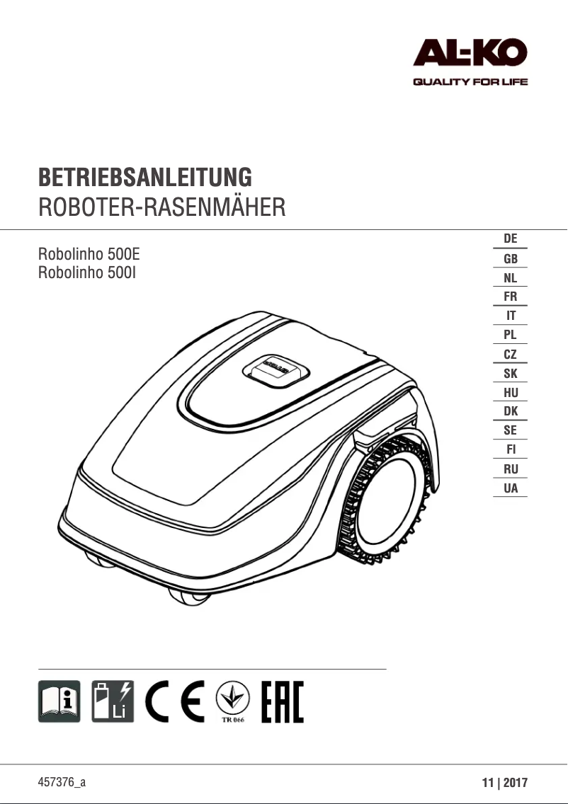 Page n°1 - Manuel utilisateur AL-KO Robolinho 500I