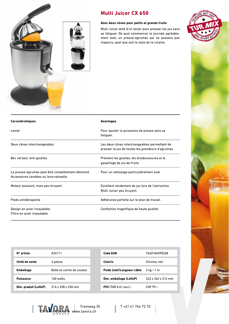 Page 1 de la notice Fiche technique Turmix CX 650