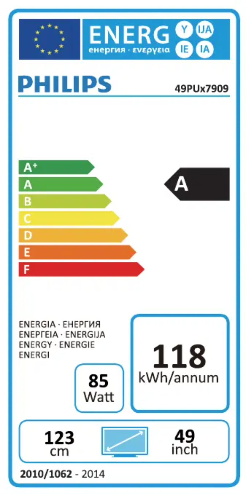 Página 1 del manual Etiqueta energética Philips 49PUS7909