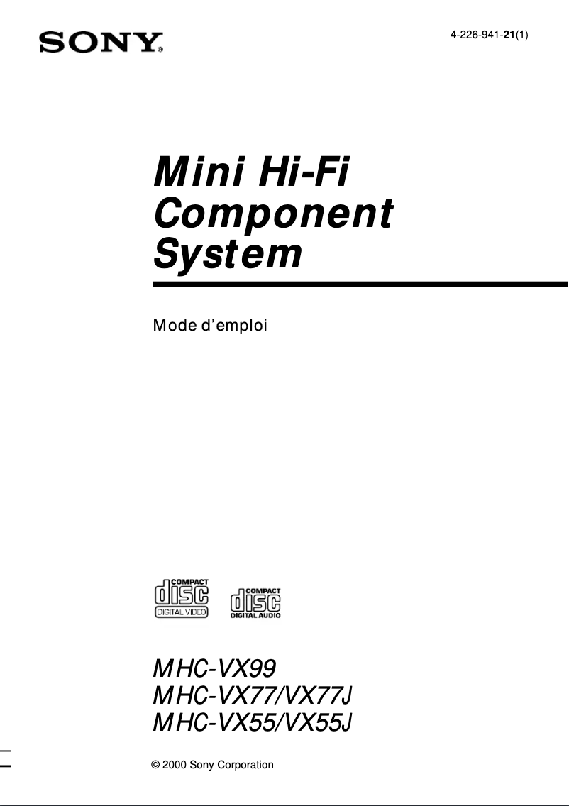 Page 1 de la notice Manuel utilisateur Sony MHC-VX77
