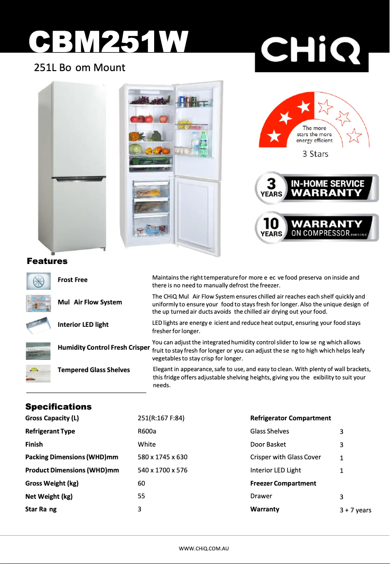 Page 1 de la notice Fiche technique CHiQ CBM251W