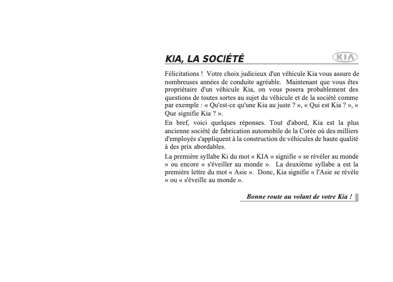 Page 1 de la notice Manuel utilisateur Kia Sedona (2010)