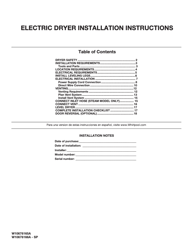 Page n°1 - Guide d'installation Maytag MED5100DW