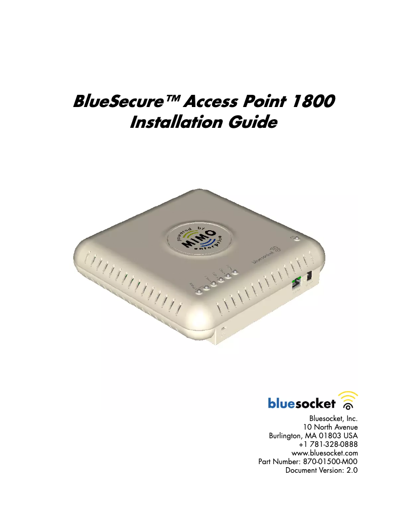 Page 1 de la notice Manuel utilisateur Adtran BlueSecure 1800