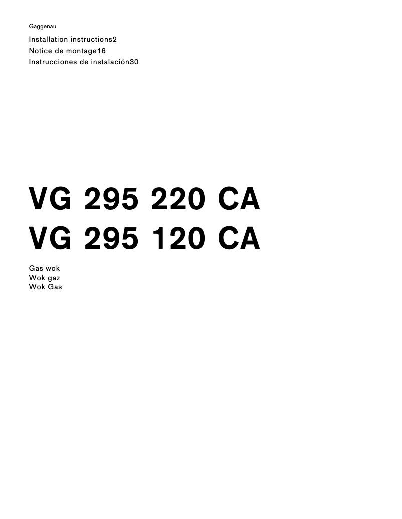 Page n°1 - Guide d'installation Gaggenau VG295120CA