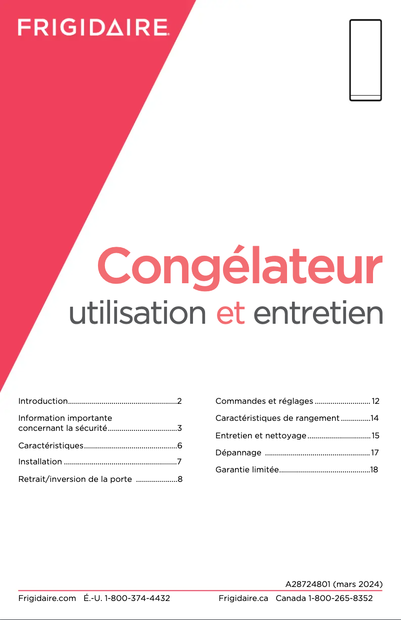 Page n°1 - Manuel utilisateur Frigidaire FRUF2020AN