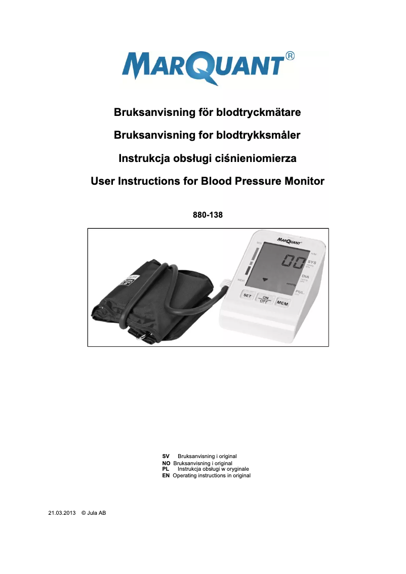 Page n°1 - Manuel utilisateur Marquant 880-138