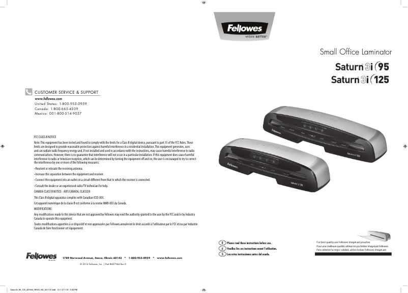 Page n°1 - Manuel utilisateur Fellowes Saturn SL-95