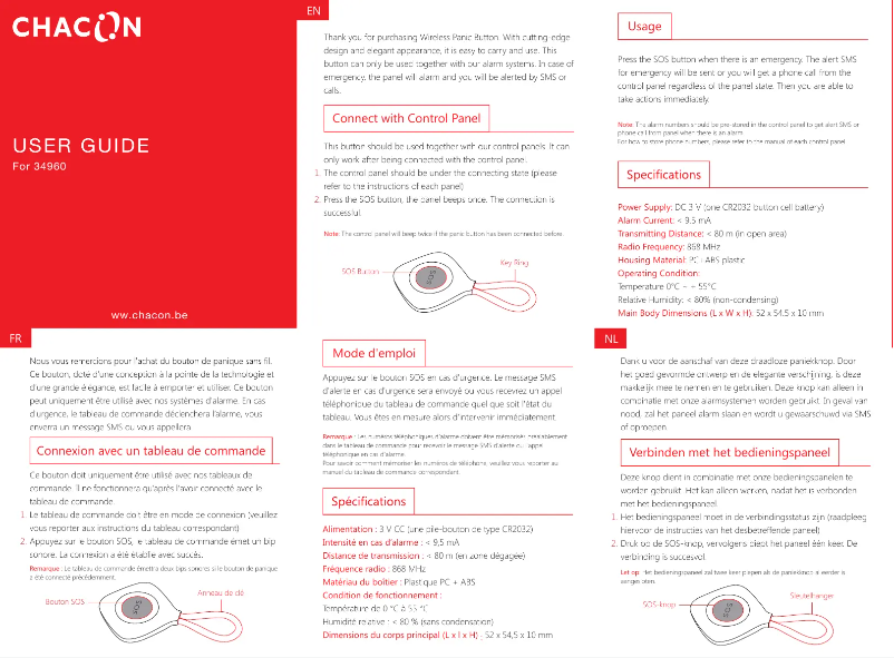 Page n°1 - Manuel utilisateur Chacon 34960