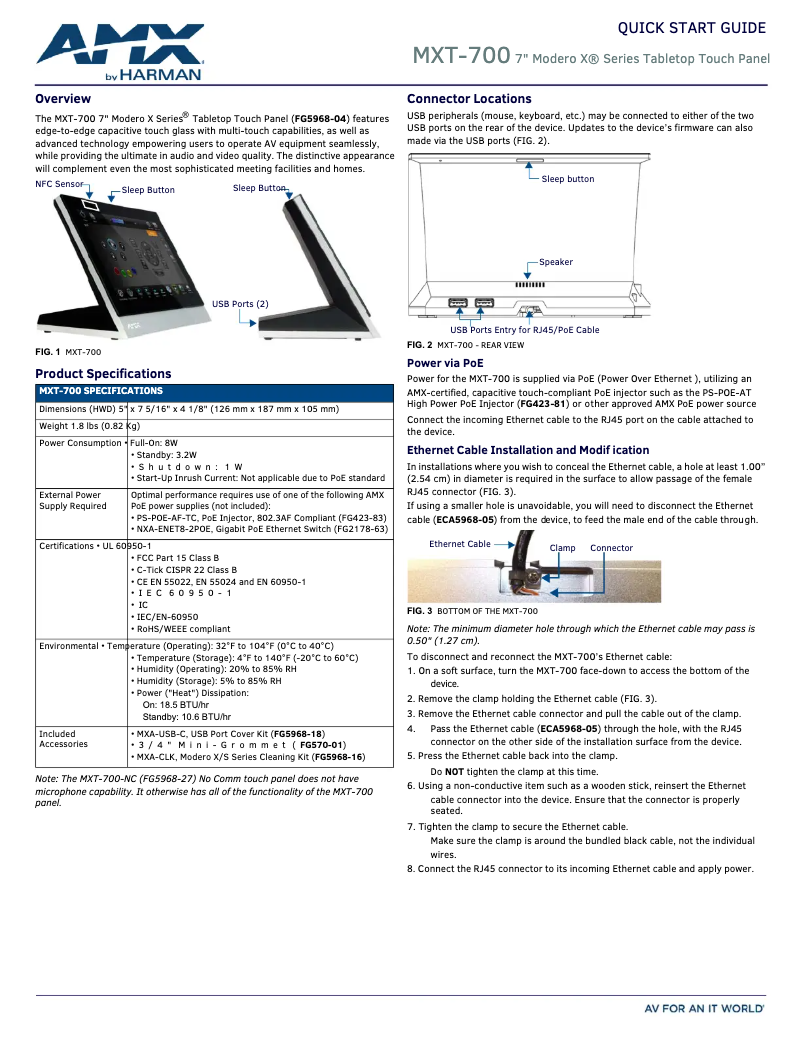 Page 1 de la notice Manuel utilisateur AMX MXT-700-NC