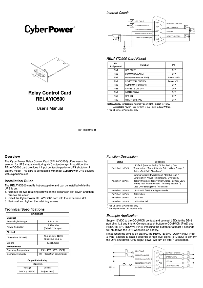 Page n°1 - Manuel utilisateur CyberPower RELAYIO500
