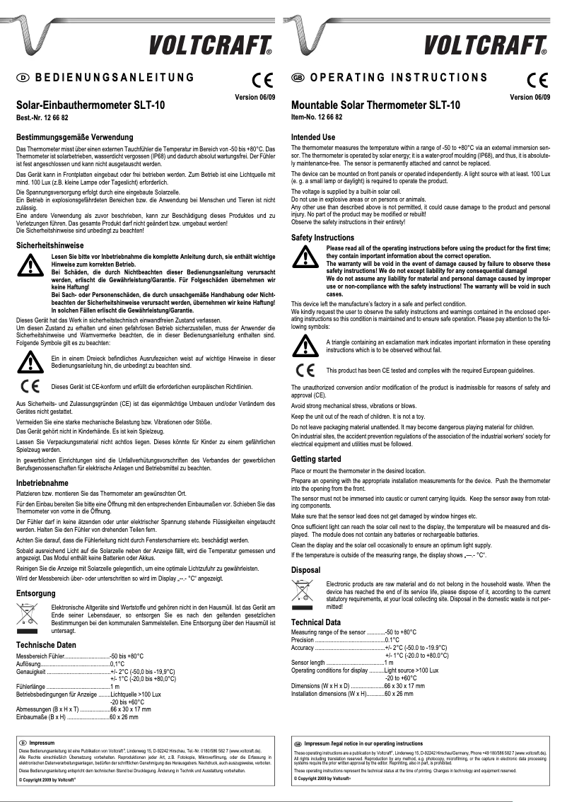 Page 1 de la notice Manuel utilisateur Voltcraft SLT-10