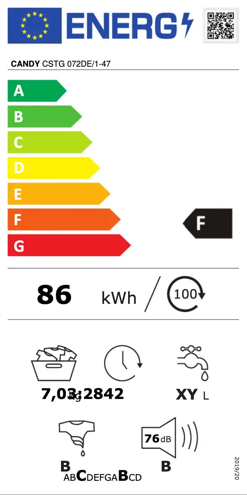 Page 1 de la notice Label énergétique Candy CSTG 072DE/1-47
