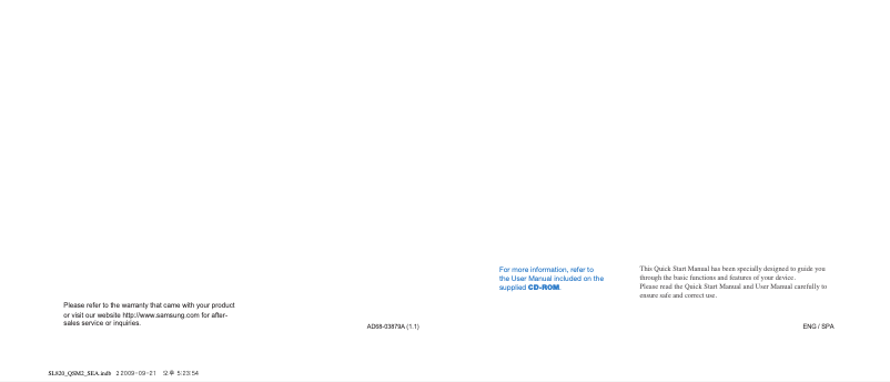 Page 1 de la notice Guide de démarrage rapide Samsung SL820
