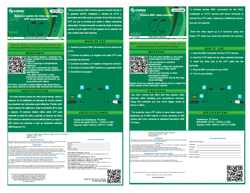 Page n°1 - Manuel utilisateur Steren CCTV-403