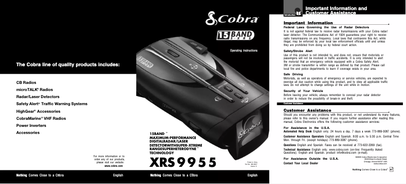 Página 1 del manual Manual de usuario Cobra XRS 9955