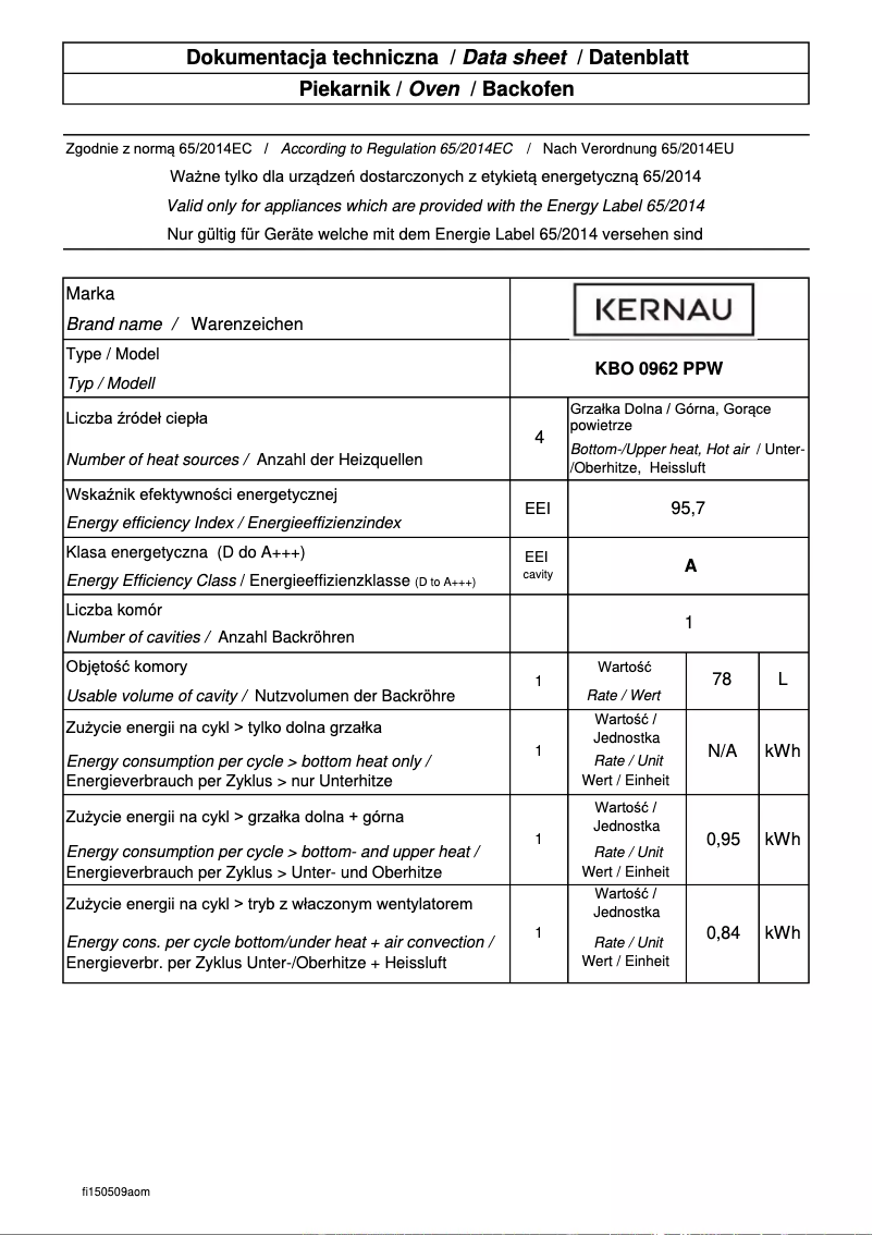 Página 1 del manual Ficha técnica Kernau KBO 0962 PP W