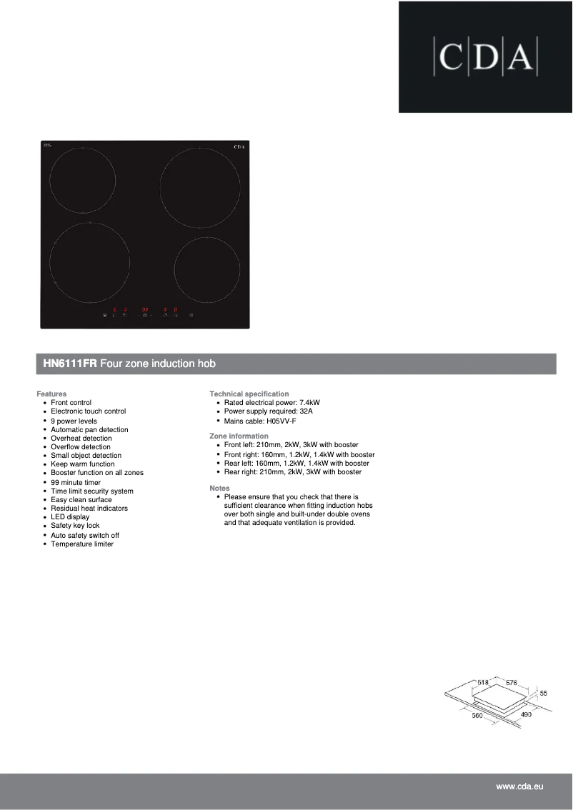 Page 1 de la notice Fiche technique CDA HN6111FR