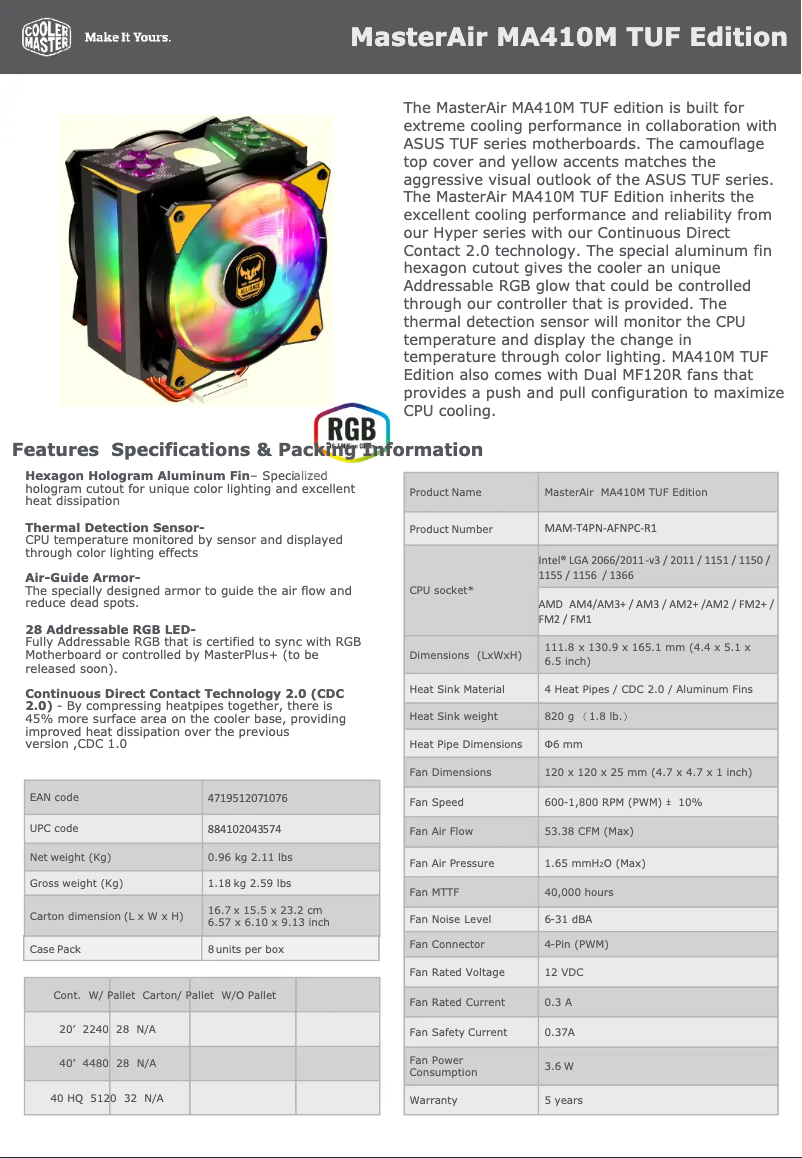 Image de la première page du manuel de l'appareil MASTERAIR MA410M