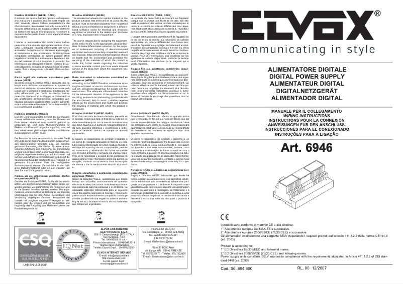 Page 1 de la notice Manuel utilisateur Vimar ELVOX 6946