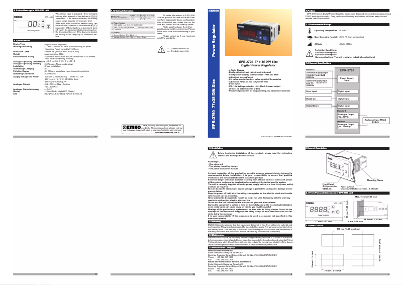 Page 1 de la notice Manuel utilisateur Emko EPR-3790