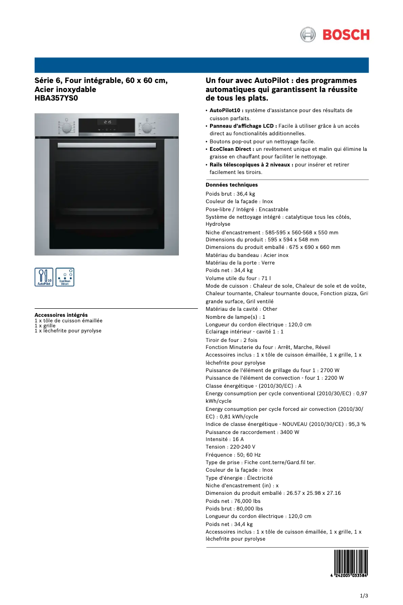 Image de la première page du manuel de l'appareil HBA357YS0