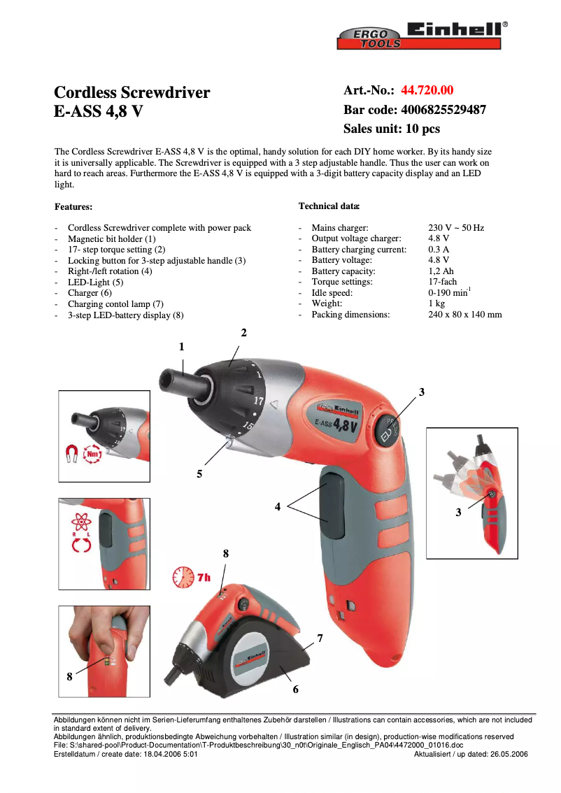 Page n°1 - Manuel utilisateur Ergotools Pattfield E-ASS 4,8V