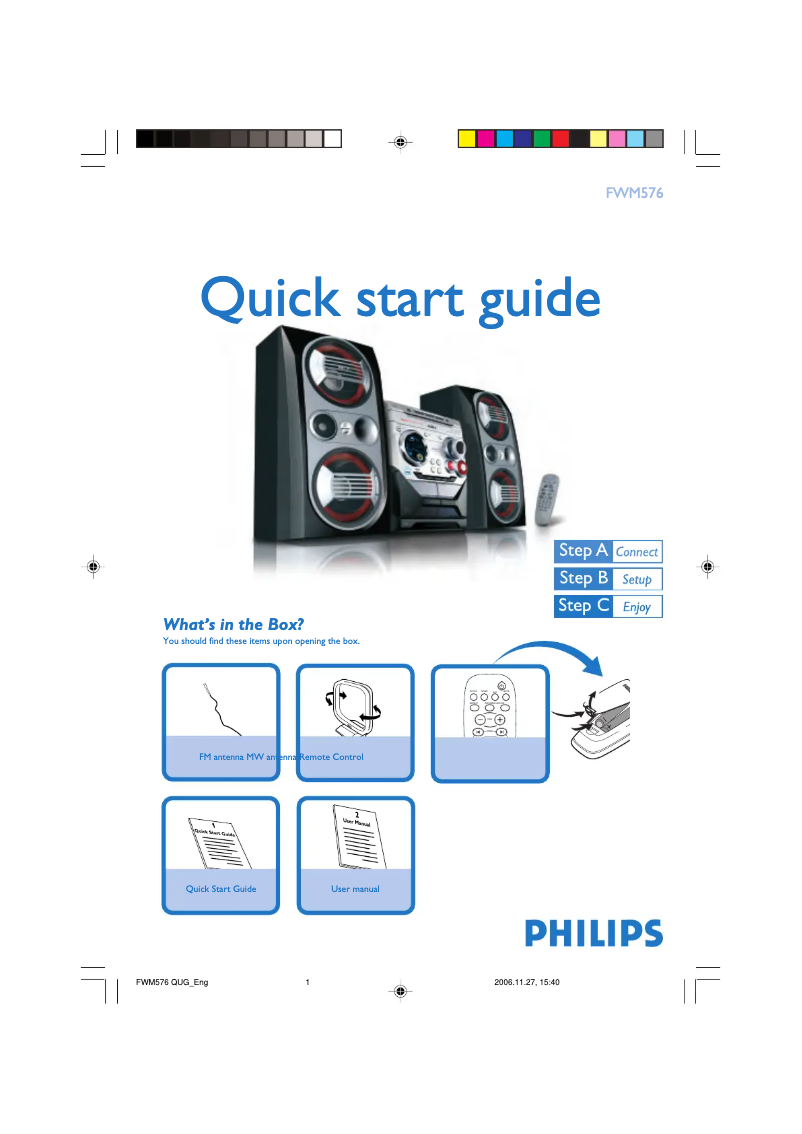Page 1 of the manual Quick Start Guide Philips FWM576
