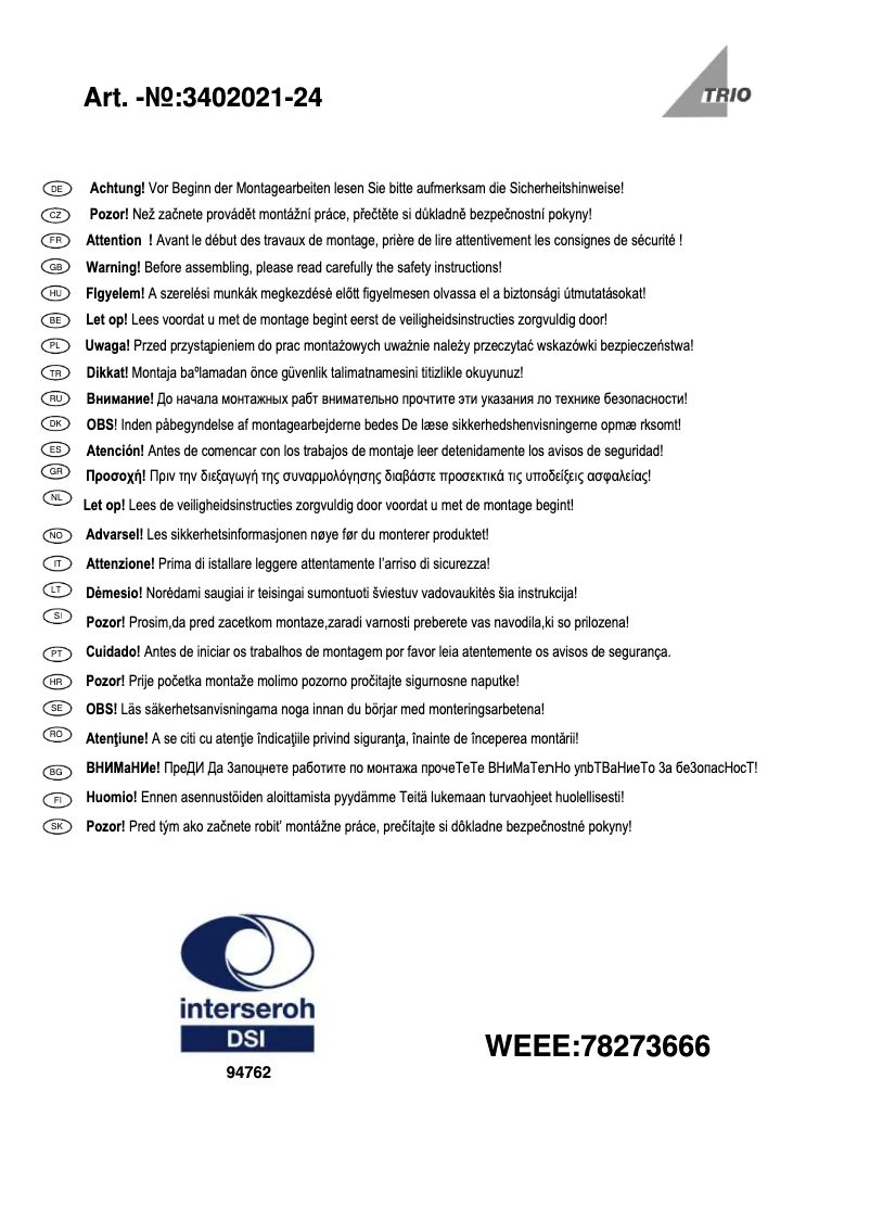 Page 1 de la notice Manuel utilisateur Trio Lighting Rustica 3402021-24