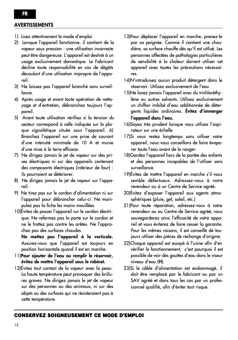 Page n°1 - Manuel utilisateur DeLonghi XVT3000