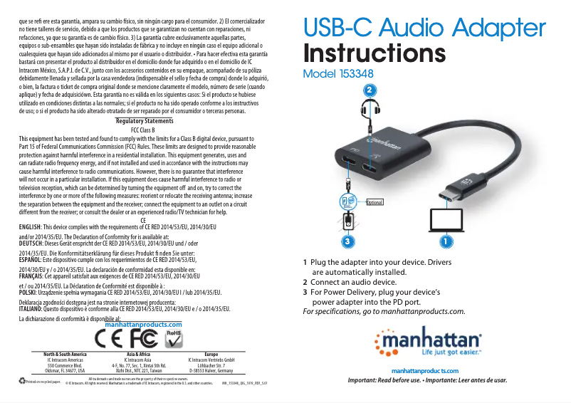 Page 1 de la notice Manuel utilisateur Manhattan 153348