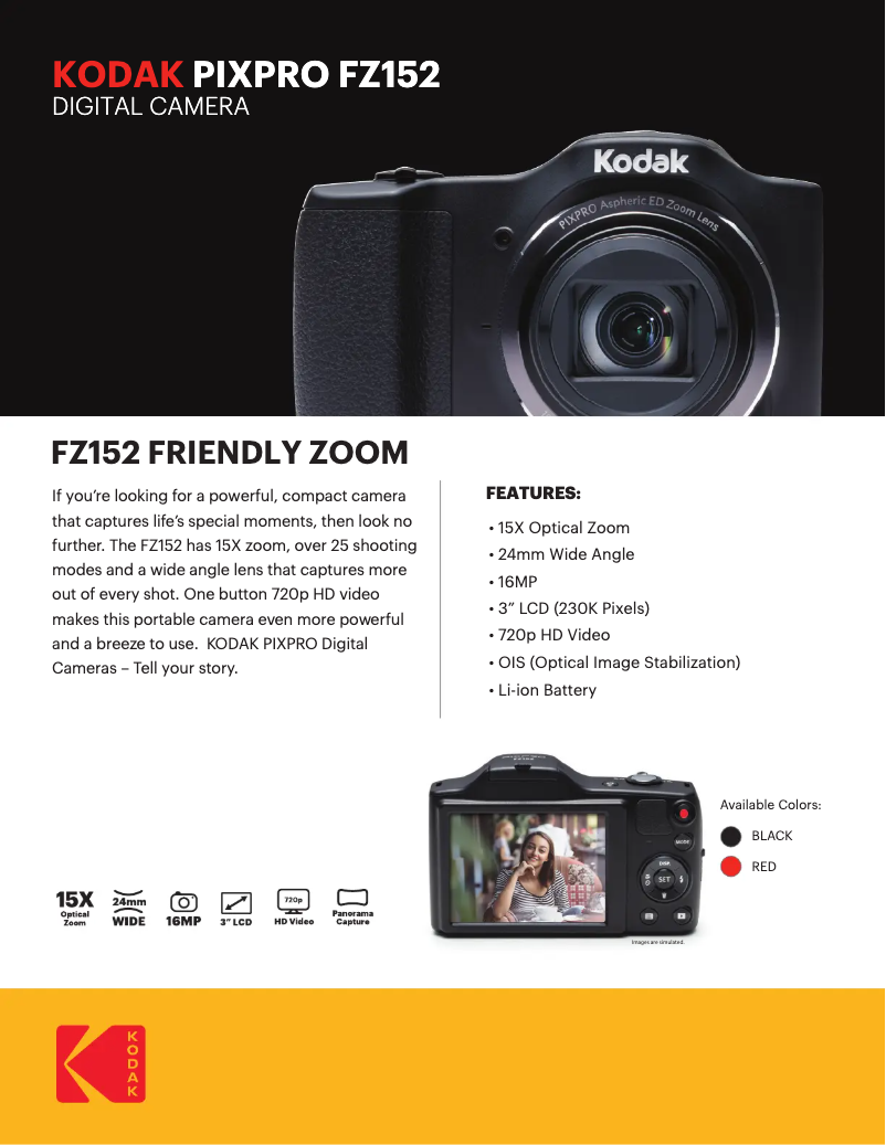 Page 1 de la notice Fiche technique Kodak PIXPRO FZ152