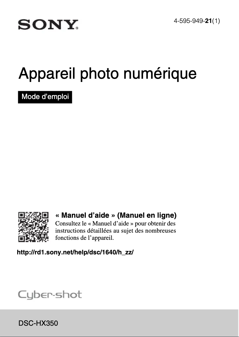Page 1 de la notice Manuel utilisateur Sony Cybershot DSC-HX350