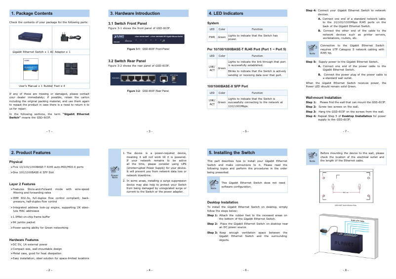 Page n°1 - Manuel utilisateur Planet GSD-603F