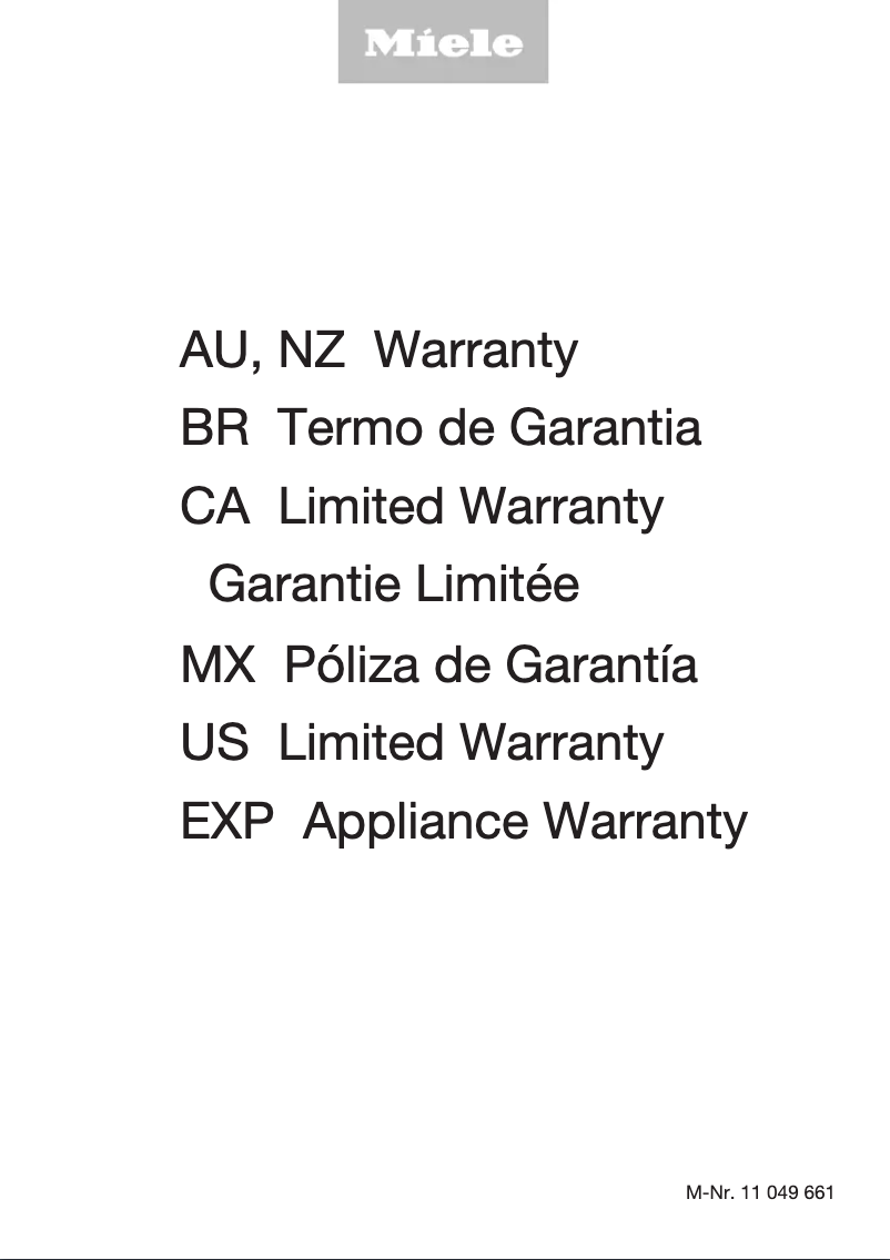 Page 1 de la notice Informations de garantie Miele KM 7730 FR