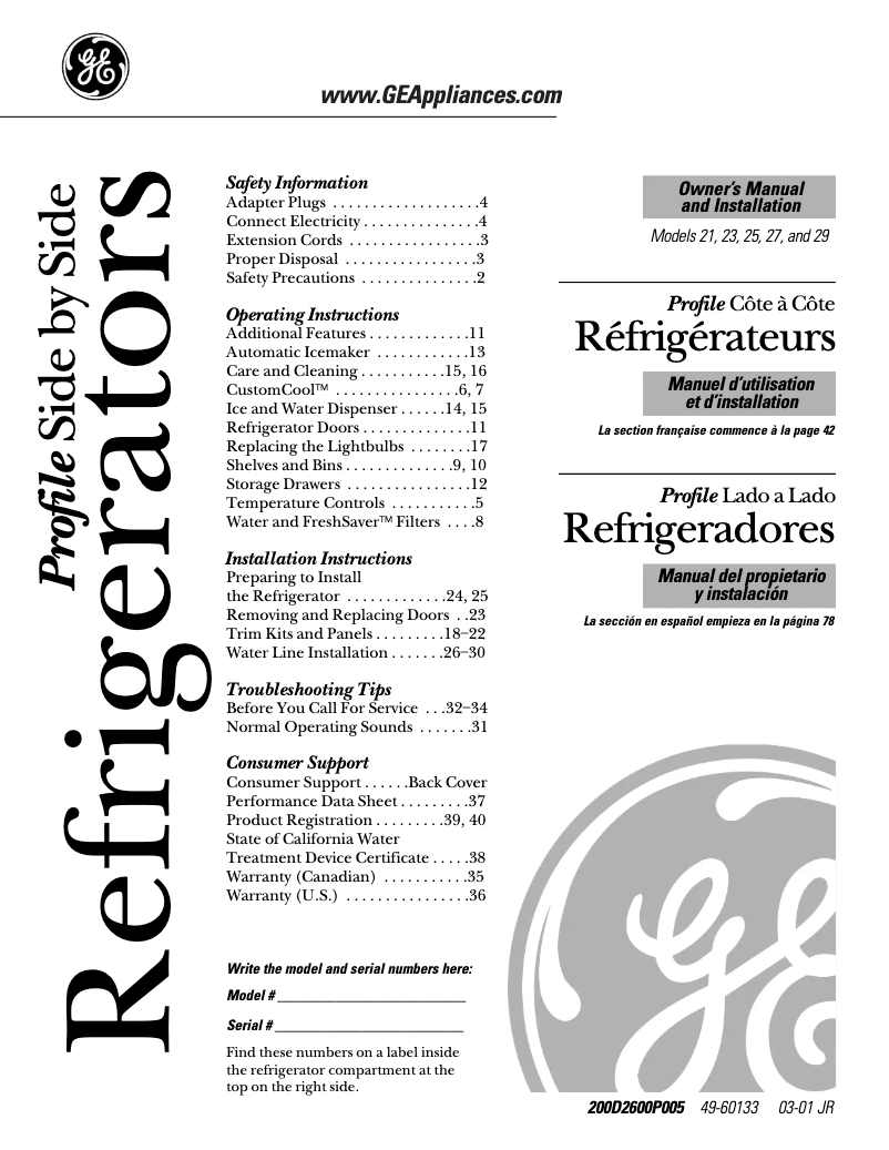 Page 1 of the manual Use and Maintenance Manual GE PSS25MCMWW