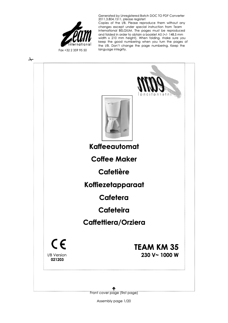 Page n°1 - Manuel utilisateur Team KM 35