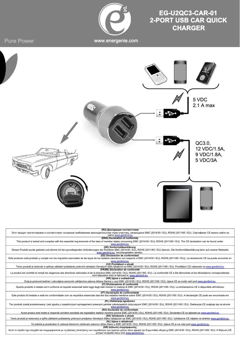 Page n°1 - Manuel utilisateur EnerGenie EG-U2QC3-CAR-01